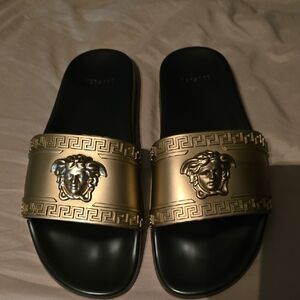 Versace Black and Gold Medusa Slides